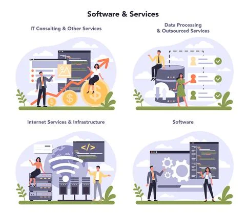 Software developing and data precessing industry sector of the economy set Stock-Illustration