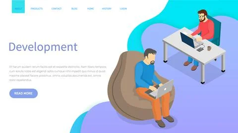 Software developing company team work together coding. Programmers writing code Stock Illustration