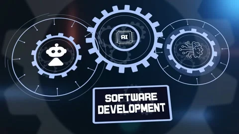 Software Development with AI, Robotics and Mechanical Gears Stock Footage 325790873