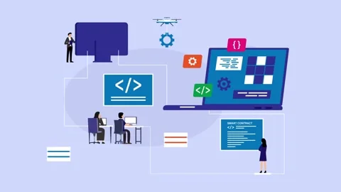 Software Development and Blockchain Smart Contract Engineering Ecosystem ca.. Stock Footage 337944850