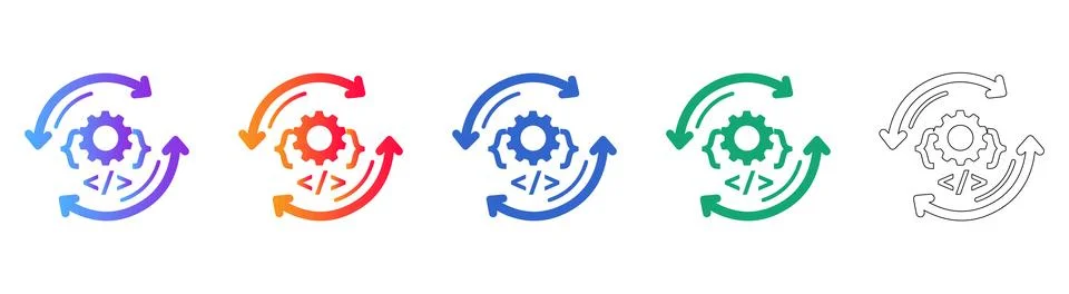 Software Development and Code Refresh Icons Stockillustratie