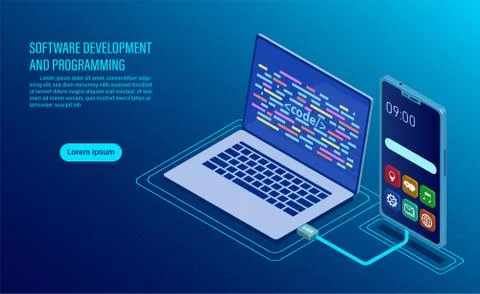 Software development and coding. programming of concept. data processing. Com Stock-Illustration