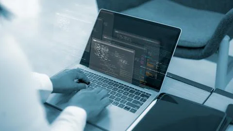 Software development and computer programming.Digital technology and intern.. Fotos de archivo