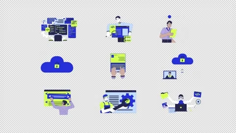 Software development and cybersecurity cartoon animation pack 库存影片 347269264