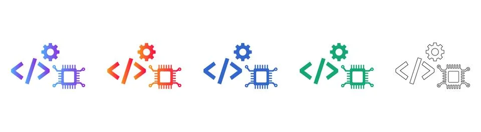 Software Development and Hardware Icons 스톡 일러스트