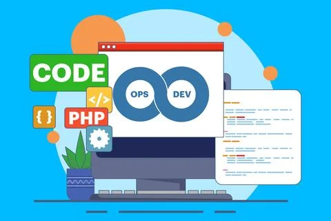 Software development and operations program practice concept Stock Illustration