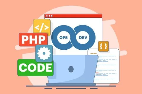 Software development and operations program practice concept Stock Illustration