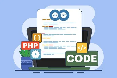 Software development and operations program practice concept Stock Illustration