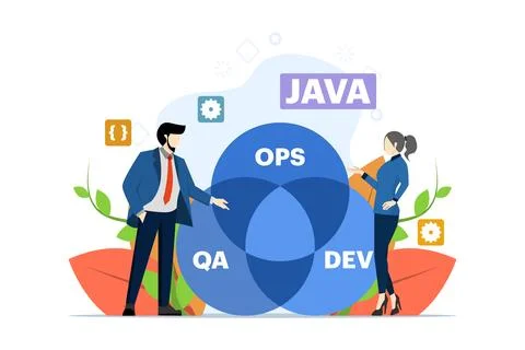 Software development and operations programmer practice concept Stock Illustration