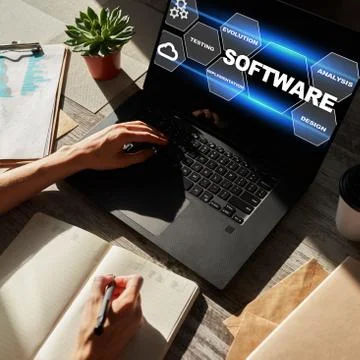 Software development and process automation concept on tablet computer screen. Foto stock