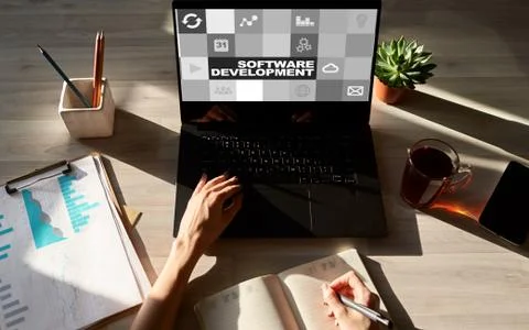 Software development and process automation concept on tablet computer screen. Foto stock