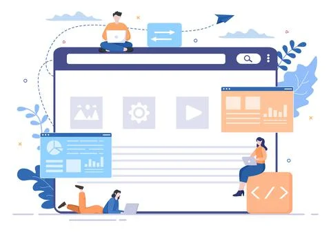 Software Development and Programming Code on Computer Vector Illustration for Stock Illustration