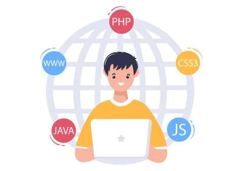 Software Development and Programming Code on Computer Vector Illustration for Stock Illustration