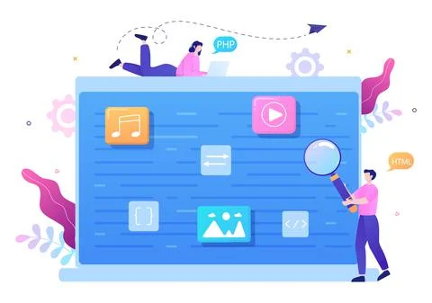 Software Development and Programming Code on Computer Vector Illustration for Stock Illustration