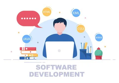 Software Development and Programming Code on Computer Vector Illustration for Stock Illustration