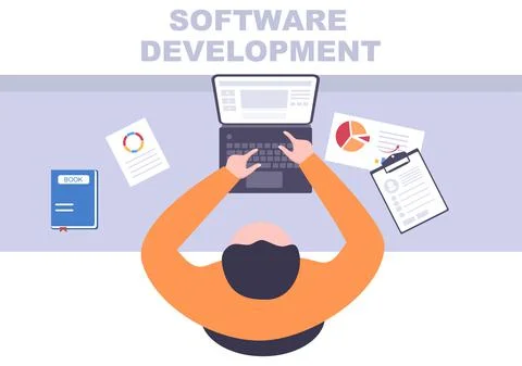 Software Development and Programming Code on Computer Vector Illustration for Stock Illustration