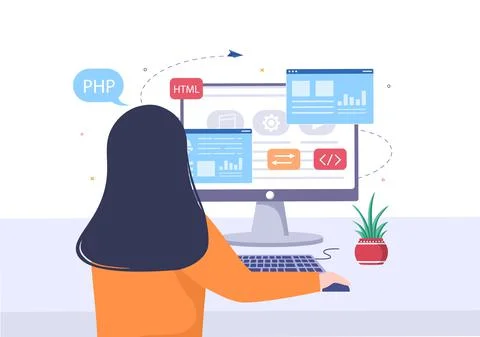 Software Development and Programming Code on Computer Vector Illustration for Stock Illustration