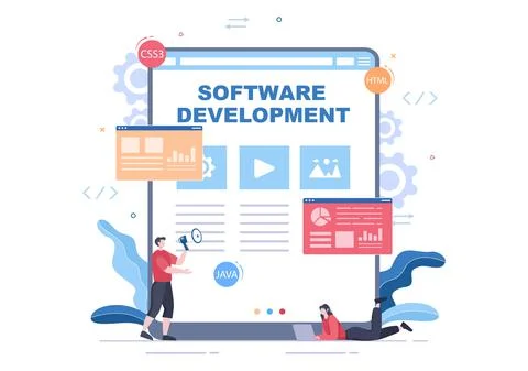 Software Development and Programming Code on Computer Vector Illustration for Stock Illustration