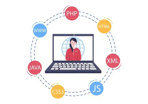 Software Development and Programming Code on Computer Vector Illustration for Stock Illustration