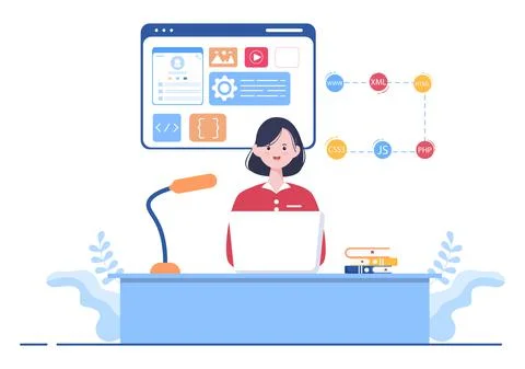 Software Development and Programming Code on Computer Vector Illustration for Stock Illustration