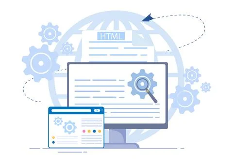 Software Development and Programming Code on Computer Vector Illustration for Stock Illustration