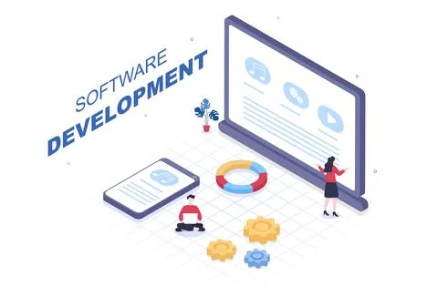 Software Development and Programming Code on Computer Vector Illustration for Stock Illustration