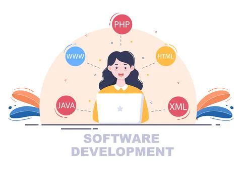 Software Development and Programming Code on Computer Vector Illustration for Stock Illustration
