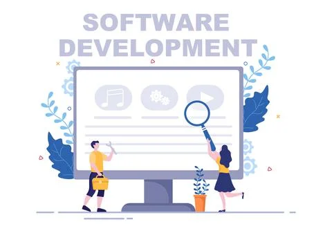 Software Development and Programming Code on Computer Vector Illustration for Stock Illustration