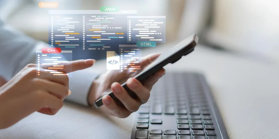 Software Development and Programming Languages Displayed on a Virtual Coding  Stock-Fotos