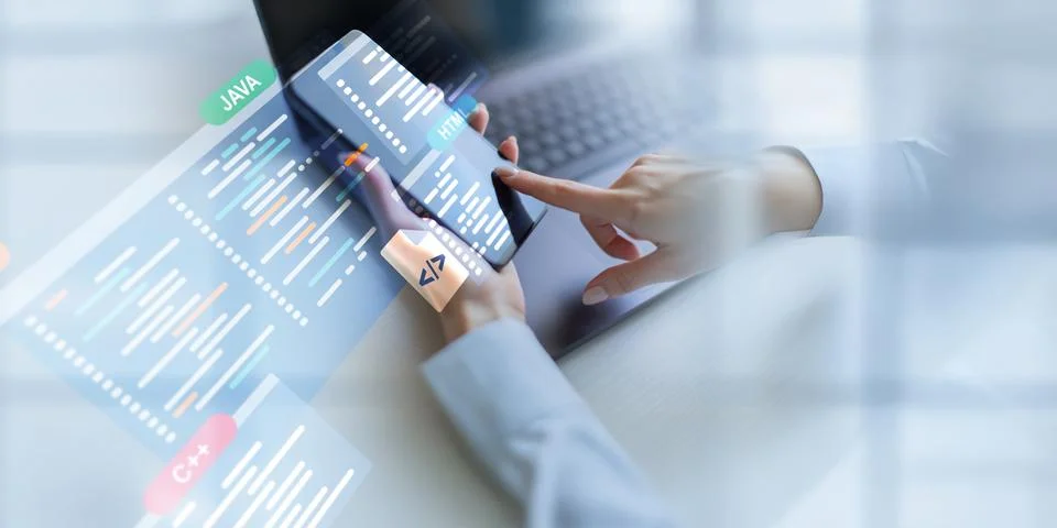 Software Development and Programming Languages Displayed on a Virtual Coding  Stock-Fotos