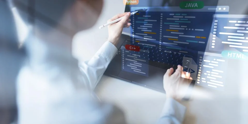 Software Development and Programming Languages Displayed on a Virtual Coding  Stock Photos