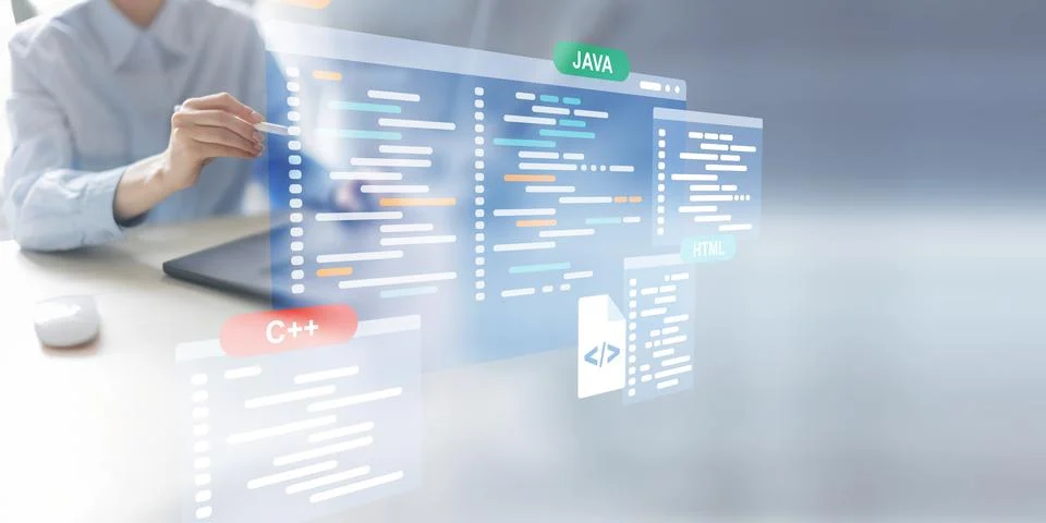 Software Development and Programming Languages Displayed on a Virtual Coding  写真素材