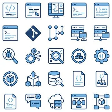Software development and programming process line icon pack with software Stock Illustration