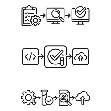 Software development and quality assurance process icons Ilustração Stock