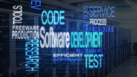 Software development and testing animation in server room background Stock Footage 303463130