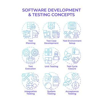 Software development and testing blue gradient concept icons Stock Illustration