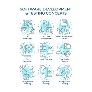 Software development and testing soft blue concept icons Stock Illustration