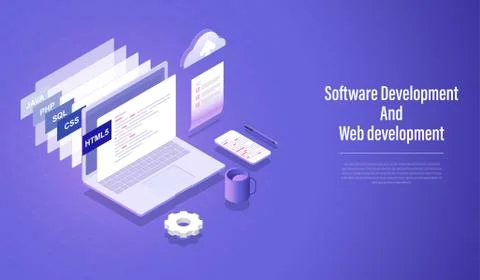 Software development and Web development, programming language coding Stock-Illustration