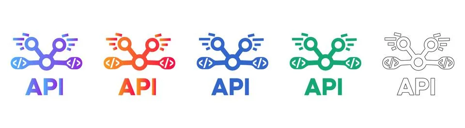 Software Development API Connection Icons 스톡 일러스트