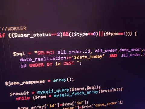 Software development background. Job search screen coding. Computer language. Stock Photos