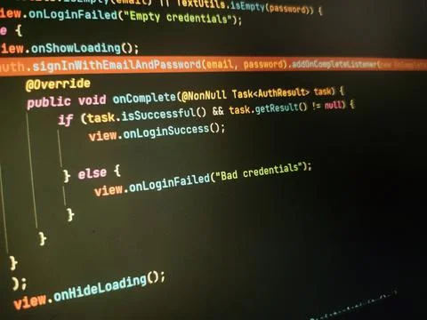 Software development background. Job search screen coding. Computer language. Stock Photos