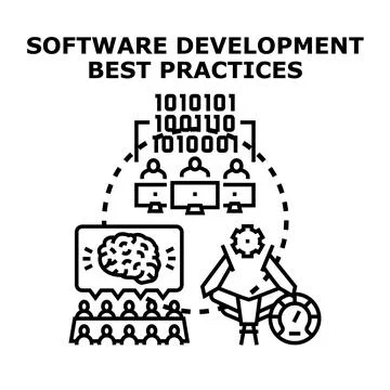 Software development best practices collaborating team working process イラスト素材