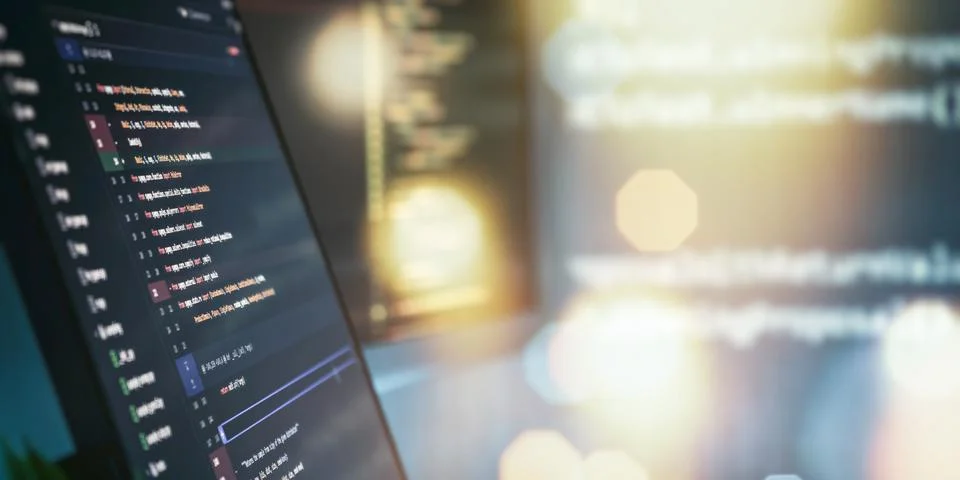 Software development in a bright modern workspace Stockfoto's