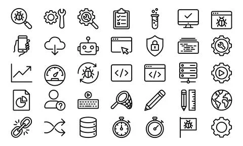 Software Development Bug Testing Technology Line Icon Set Illustrazione stock
