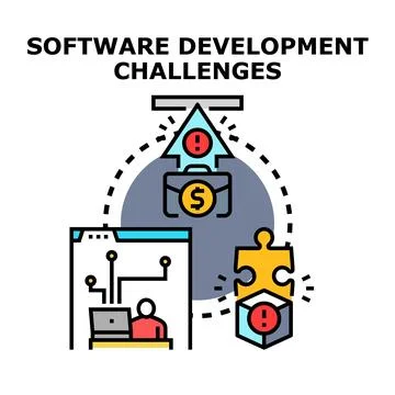 Software development challenges and problem solving solutions graphic Stockillustratie