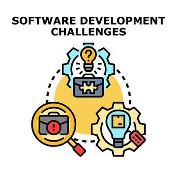 Software development challenges managing coding project development process Stock Illustration