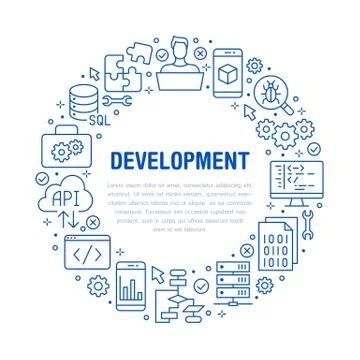 Software development circle poster with flat line icons. Programming language Stock Illustration