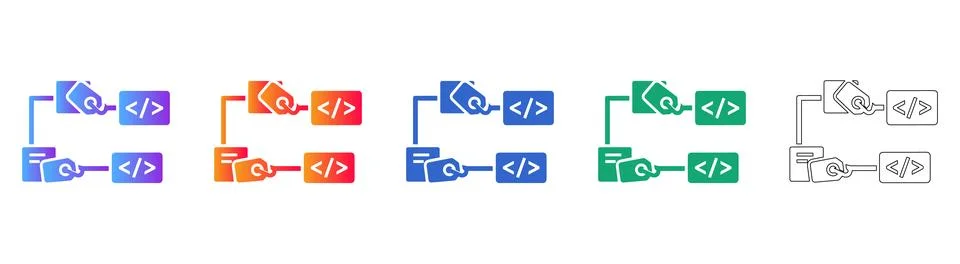 Software Development Code Tagging System Icon Set Illustrazione stock