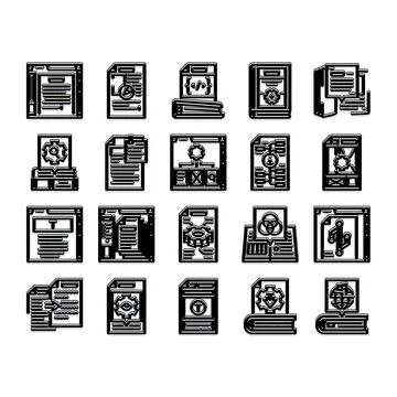 Software development, coding, and programming documentation icons set Stockillustratie