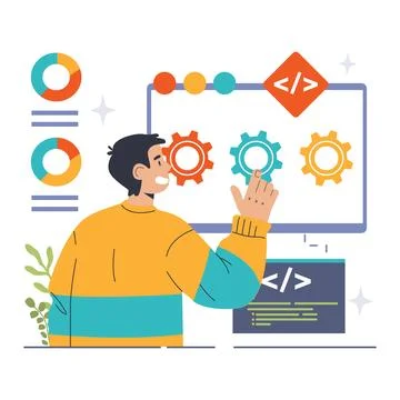 Software development. Coding, back-end and front-end engineering Stockillustratie